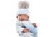 Llorens: Tino 43cm-es újszülött fiú baba kék babapléddel, cumival és 3db különböző ruhával