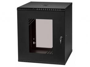 Stalflex RC19-12U-450GB 19" 12U 450 mm mély lapra szerelt fekete üveg ajtós fali rack szekrény