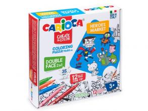 Hősök színezhető kétoldalú puzzle 12 db filctollal - Carioca