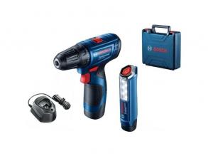 Bosch 06019G8004 GSR 120-Li 12V 2x2,0Ah kofferben akkus fúró-csavarozó + GLI 12V-300 lámpa