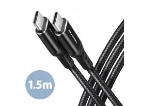 Axagon BUCM-CM15AB 1,5m USB C fekete adat- és töltőkábel