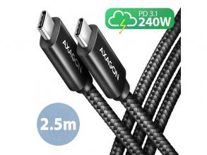 Axagon BUCM2-CM25AB 2,5m USB C fekete adat- és töltőkábel