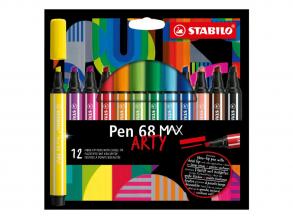 STABILO Pen 68 MAX ARTY - vastag ékhegyes hegyű filctoll - 12 darabos tollkészlet