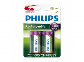 Újratölthető akkumulátorok Philips NimH C/HR14 3000 mAh, 2 db.