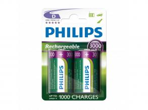 Újratölthető akkumulátorok Philips NimH D/HR20 3000 mAh, 2 db.