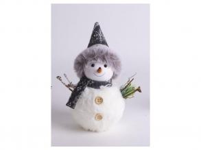 Karácsonyi dekoráció hóember szürke sállal-sapkával, 18 cm