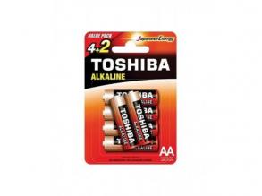 Ceruzaelem AA (LR6) , 1.5 Volt , 6 darab , tartós , elem , Red Alkaline , TOSHIBA