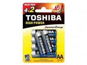 Ceruzaelem AA (LR6) , 1.5 Volt , 6 darab , tartós , elem , High Power , TOSHIBA