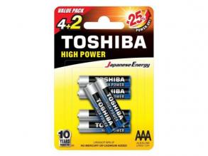 Ceruzaelem AAA (LR03) , 1.5 Volt , 6 darab , tartós , elem , High Power , TOSHIBA