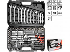 YATO Dugókulcs klt. 111 részes 1/2 col 14-32, 1/4 col 3,5-13, 3/8 col 9-16 CrV