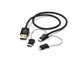 Hama 183348 1m micro USB / Type-C / Lightning 3 in1 fekete adatkábel