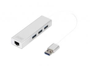 DIGITUS USB 3.0 Gigabit Ethernet adapter + 3 portos USB HUB