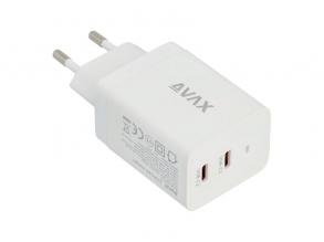 AVAX CH901W PRIME 67W GaN gyors hálózati töltő 2x Type C (PD), fehér