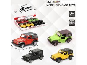 Jeep Wrangler hátrahúzható fém autómodell több változatban 1/32