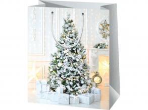 Karácsonyfa mintás nagy méretű ajándéktáska 27x14x33cm-es