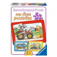 Kotrógép, traktor, billenős kocsi puzzle kicsiknek - 3x6 darbaos