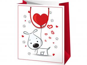 Szerelmes kutyus mintás normál méretu ajándéktáska 11x6x14cm-es