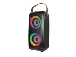 RGB Bluetooth hordozható hangszóró , party hangfal LED világítással , 2 x 10 watt , USB , tölthető , 34 x 15 cm