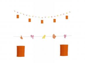 Virágdíszes lampion girland díszfüzér, narancssárga-sárga, 3 méteres