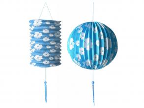Kék-fehér virágmintás dekorációs szett (1 db 25 cm-es lampion, 1 db 15x23 cm-es lámpás)