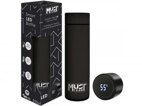 Must: Smart Thermos acél kulacs LED hőmérséklet kijelzővel, gumi bevonattal fekete színben 500ml